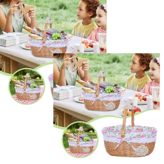 2Pcs Offer Countdown! Wicker Storage With Gingham And Lace Trim For Home Picnics And Giving Design With Crochet Food Storage Practical Home Decor 10.2" X 9.8" X 7.9"