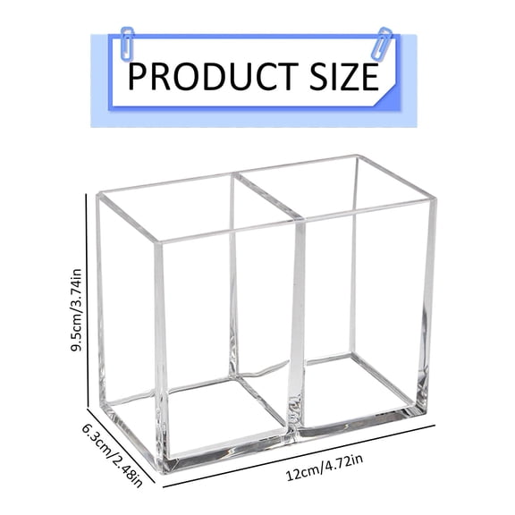 2Pcs Office Desk Organizers with 2 Compartments, Transparent Acrylic Pen Holder for Desk, Makeup Brush Holder, Aesthetic Desk Accessories Desktop Stationery for Office Bedroom