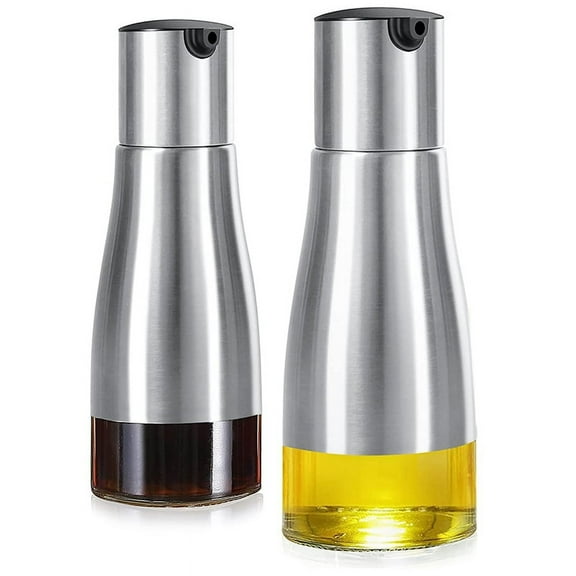 2Pcs Oil Dispenser Set, Stainless Steel Elegant Glass