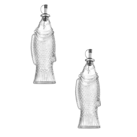 2Pcs Oil Pitcher For Kitchen Glass Oil Dispenser Bottle Fish Shape Decorative Sauce Container Large Capacity Sauce Bottle 10.2" X 10.2"