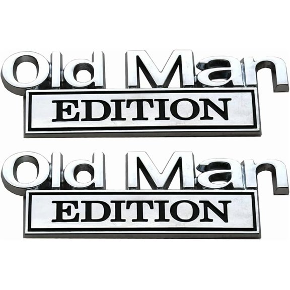 2Pcs Old Man Edition Emblems 3D Metal Badge Side Rear Tailgate Bumper Decal Nameplate Sticker for Car Truck (Chrome Black)