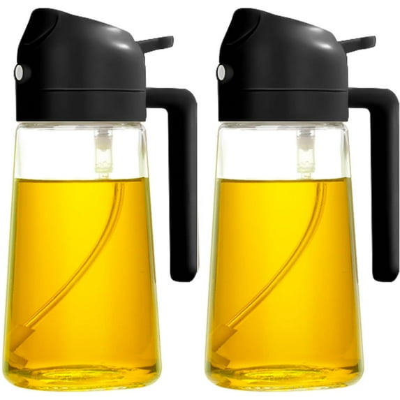 2Pcs Olive Oil Dispenser, 2 in 1 Oil Sprayer for Cooking, 17oz/500ml Glass Oil Spray Bottle, Food-grade Oil Dispenser and Oil Sprayer for Kitchen, Salad, Frying, BBQ(White&Orange)