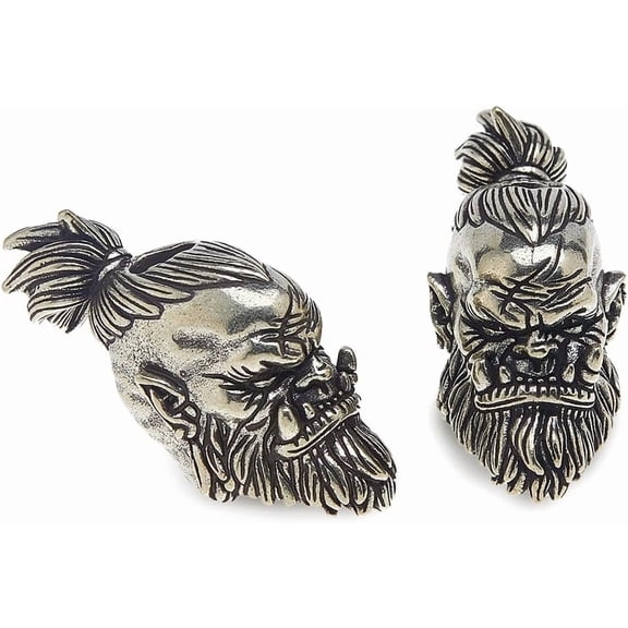 2Pcs Orcish Warrior Head Knife Lanyard Beads Brass Paracord Bead EDC Beard Beads Antique Silver Large Hole Bead Survival Mens Gifts for Knife Lanyard Keychain Bracelet