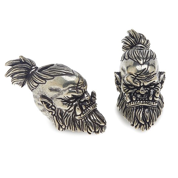 2Pcs Orcish Warrior Head Knife Lanyard Beads Brass Paracord Bead EDC Beard Beads Silver Large Hole Bead Survival Mens Gifts