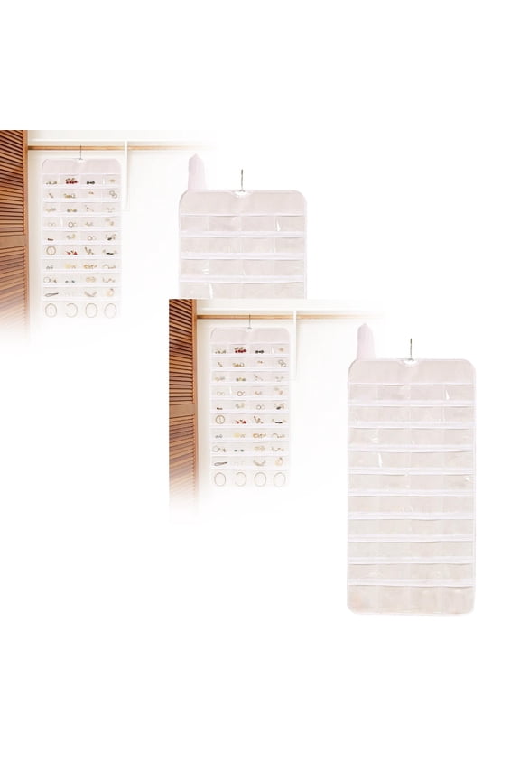 2Pcs Organize Your Jewelry With 80 Pocket Hanging Jewelry Organizer Bag For Earrings Rings Necklaces & More! Home Textile Storage