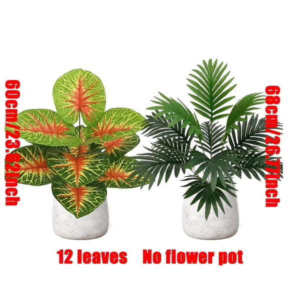 2Pcs Outdoor Artificial Green Plants with 24 Leaves Nordic-style Banana Leaf Palm Trees Designed Tropical Rainforest Landscapes
