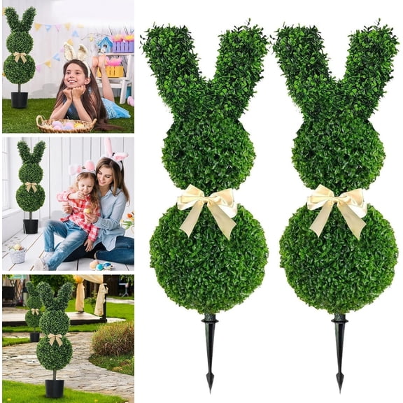 2Pcs Outdoor Bunny Easter Decoration, Rabbit Topiary Artificial Topiary Tree, Easter Rabbit Decoration for Garden Porch Patio Decoration, Easter Front Door Decoration