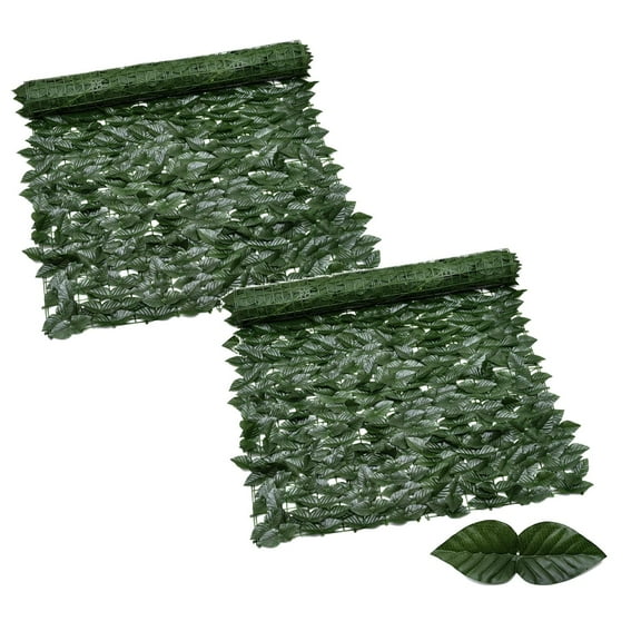 2Pcs Outdoor Garden 19.68 Inch Hedge Leaves Privacy Fence Wall Screen Window Dark And Light Green (Pothos Leaves/Grape Leaves/Maple Leaves/ Potato Leaves) Artificial Flowers