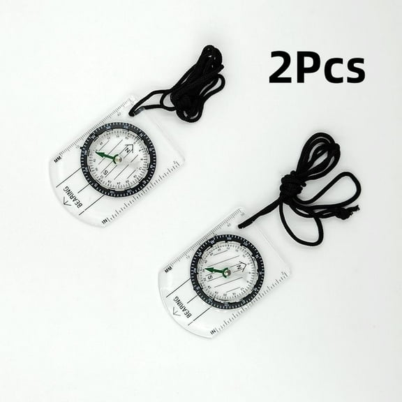 2Pcs Outdoor Transparent Mini Acrylic Scale Compass Map Scale Lanyard Pointer
