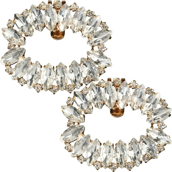 2Pcs Oval Brass Shoe Buckle Clips Crystal Rhinestone Shoe Decoration Golden 50x58x9.5mm