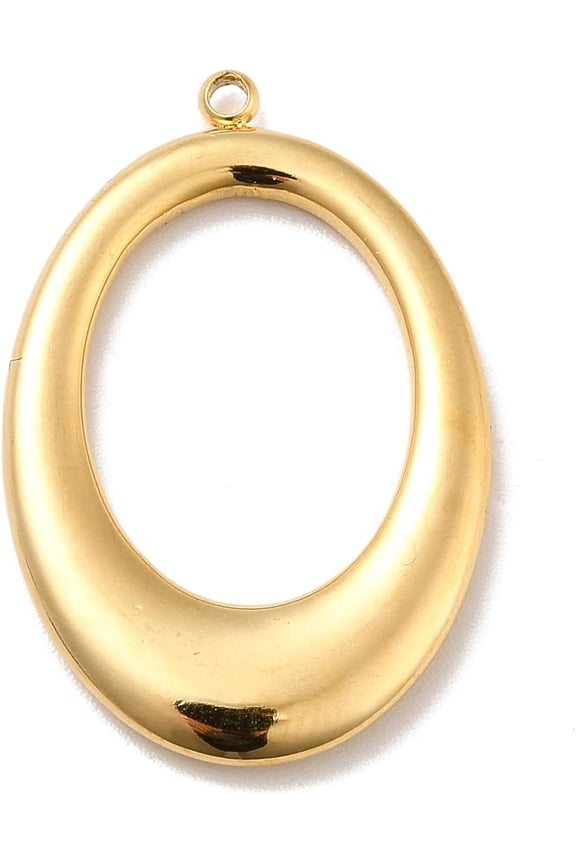 2Pcs Oval Ring Charms 304 Stainless Steel Pendants Real 18K Gold Plated DIY