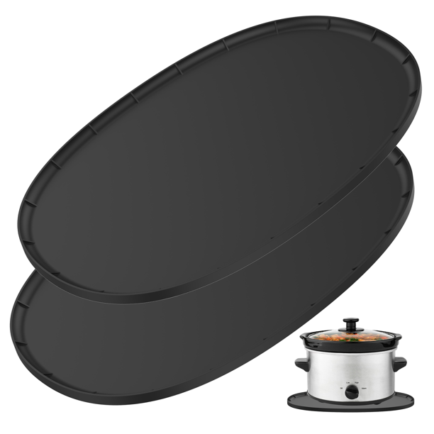 2Pcs Oval Slow Cooker Heat Resistant Mat for 68 Quart Silicone Heat Protector Pad Non Slip