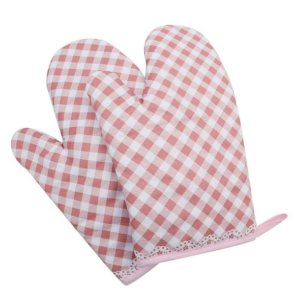 2Pcs Oven Mitts for Play Kitchen, DELESYS Anti- Scald Gloves Microwave Oven Gloves Kitchen Mitts for Safe Baking Cooking, 28 * 15 c (Pink Checkered)
