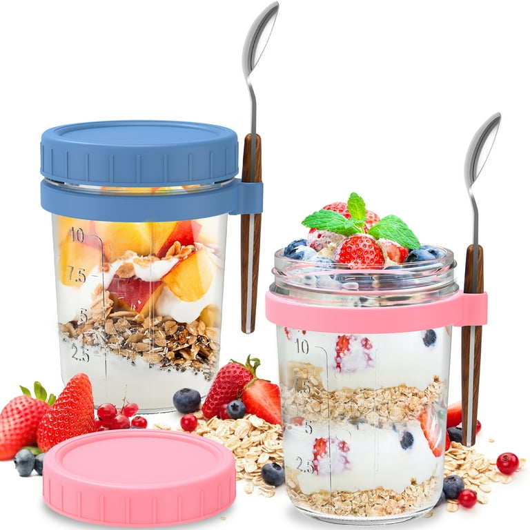 2pcs/set Portable Hanging Spoon Overnight Oatmeal Jar With Lid And