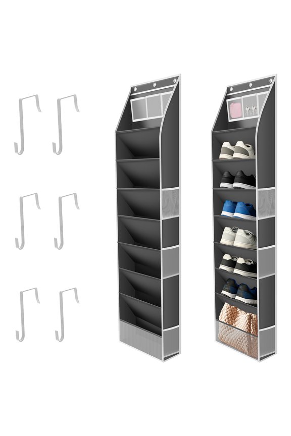 2Pcs Oxford Cloth 8 Tier Over Door Shoe Organiser Large Capacity Hanging Door Shoe Rack With Side Top Pocket for Boot Sneaker Sandal Toy Daily Necessities