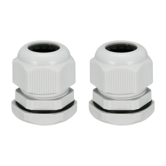 2Pcs PG21 Cable Gland Waterproof Plastic Wire Glands Joint White for 16-21mm Dia