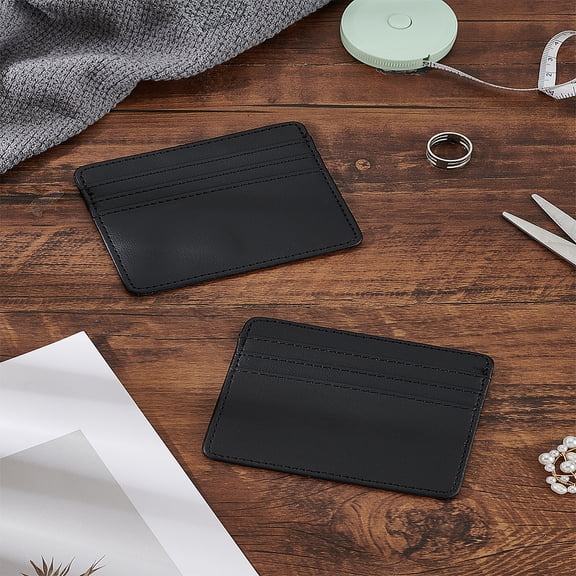2Pcs PU Leather Card Case Minimalist Card Holder Black Front Pocket Wallet Credit Card Carrier for Women Men Baseball Football