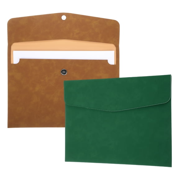 2Pcs PU Leather File Folders, 13x9" A4 Document Holder Waterproof Envelope Folder with Snap Closure, Portable Portfolio Organizer Case for Paper Receipt, Brown/Green