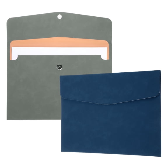 2Pcs PU Leather File Folders, 13x9" A4 Document Holder Waterproof Envelope Folder with Snap Closure, Portable Portfolio Organizer Case for Paper Receipt, Gray/Blue