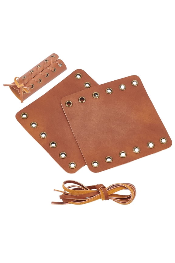 2Pcs PU Leather Hair Ties with 2Pcs 4.5x4.3" Leather Rope Brown Ponytail Braid Holder Hair Accessories for Handmade Hair Braid Brown