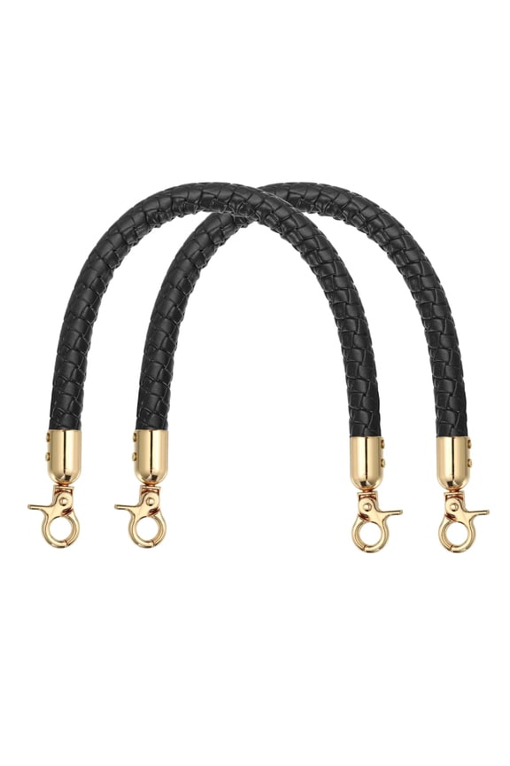2Pcs PU Leather Handbag Handles, 35cm/14" Short Braided Purse Strap Replacement with Buckle, Leather Shoulder Bag Strap Purse Handle for Underarm Crochet Bag DIY Making, Pure Black