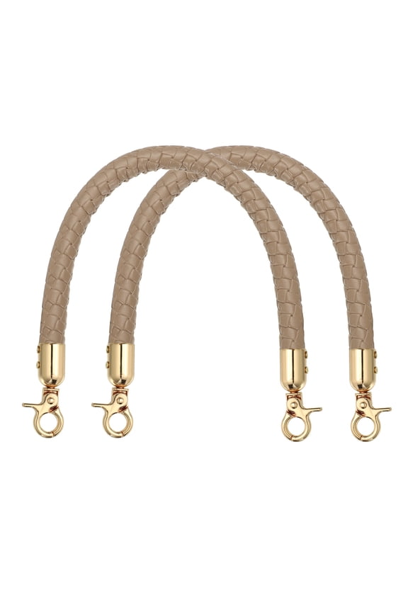 2Pcs PU Leather Handbag Handles, 35cm/14" Short Braided Purse Strap Replacement with Buckle, Leather Shoulder Bag Strap Purse Handle for Underarm Crochet Bag DIY Making, Dark Khaki