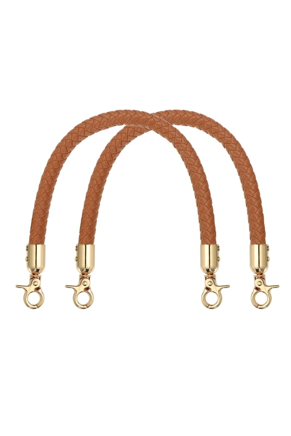 2Pcs PU Leather Handbag Handles, 35cm/14" Short Braided Purse Strap Replacement with Buckle, Leather Shoulder Bag Straps Purse Handles for Underarm Crochet Bags DIY Making, Brown