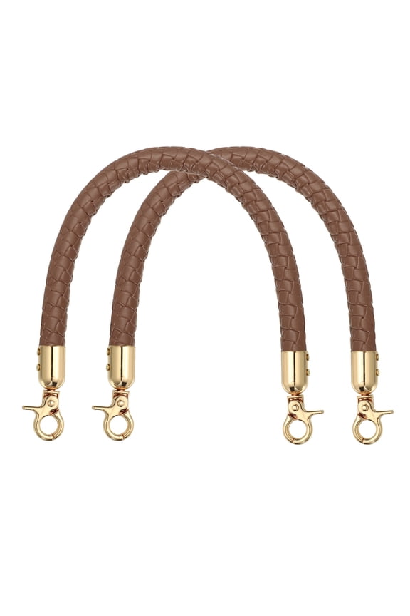 2Pcs PU Leather Handbag Handles, 35cm/14" Short Braided Purse Strap Replacement with Buckle, Leather Shoulder Bag Straps Purse Handles for Underarm Crochet Bags DIY Making, Coffee