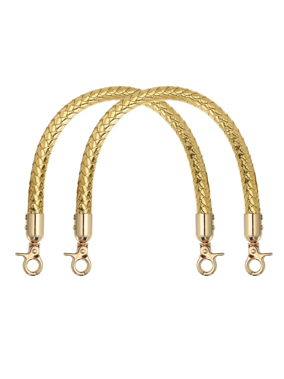 2Pcs PU Leather Handbag Handles, 35cm/14" Short Braided Purse Strap Replacement with Buckle, Leather Shoulder Bag Straps Purse Handles for Underarm Crochet Bags DIY Making, Golden