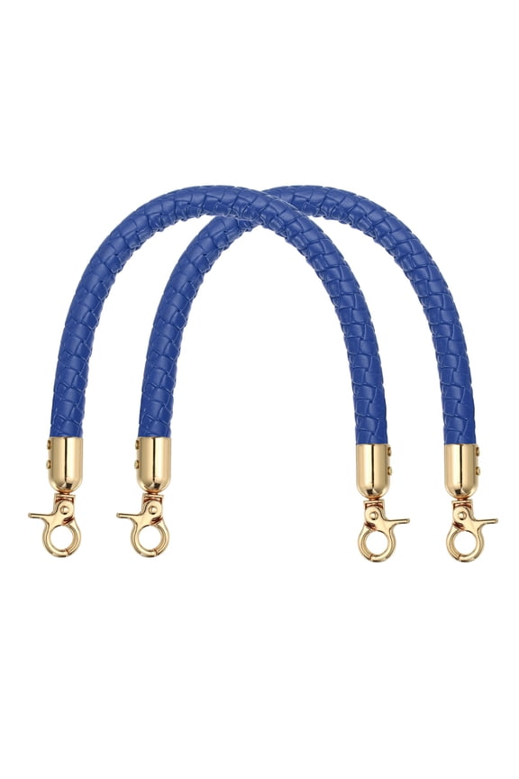 2Pcs PU Leather Handbag Handles, 35cm/14" Short Braided Purse Strap Replacement with Buckle, Leather Shoulder Bag Straps Purse Handles for Underarm Crochet Bags DIY Making, Blue