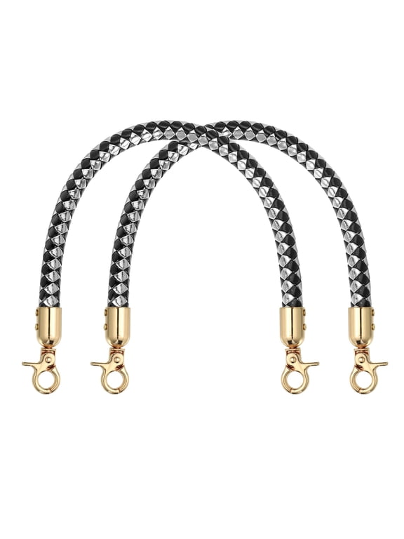 2Pcs PU Leather Handbag Handles, 35cm/14" Short Braided Purse Strap Replacement with Buckle, Leather Shoulder Bag Straps Purse Handles for Underarm Crochet Bags DIY, Black Silver