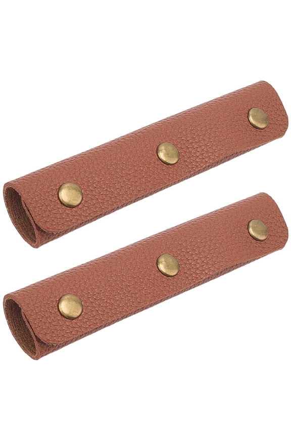2Pcs PU Leather Luggage Handle Wrap Covers Handle Grip Protector with Brass Snap Button Rectangle for Suitcase Handbag Rectangle Bronze Camel