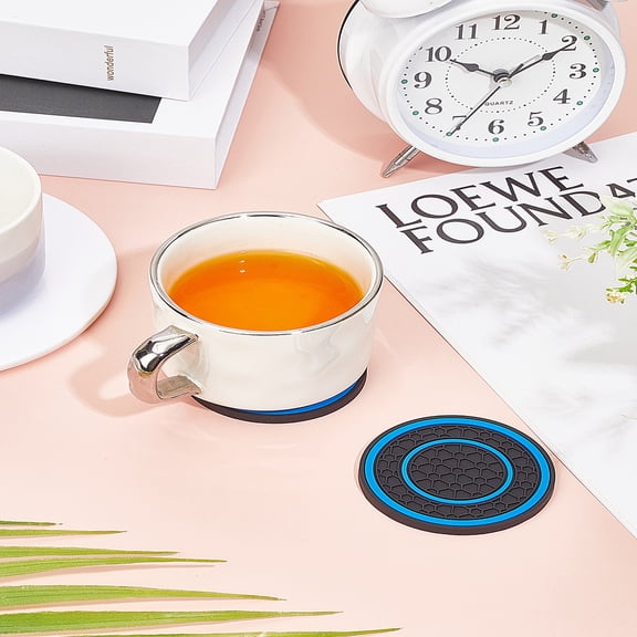 2Pcs PVC Coaster Cup Mats Flat Round Blue 69x5mm