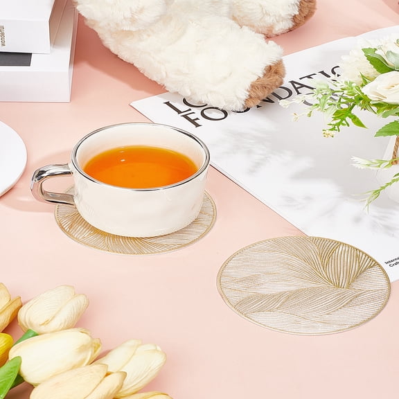 2Pcs PVC Hot Pads Cup Mats Flat Round Heat Resistant Mat Lemon Chiffon Reusable Cup Holders for Home Decor Tabletop Protection House