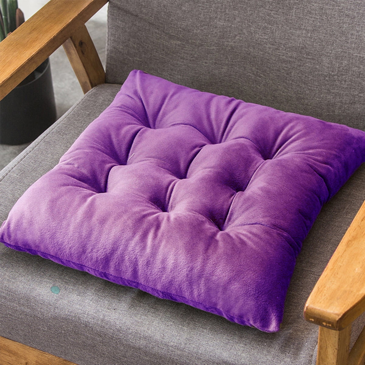 2Pcs Pack Chair Seat Cushion Pads 15.7 Nonslip Soft Thick Square Plush Velvet Fabric Sit Mat Buttocks Sofa Cushion Pillow with Sling for Dining Chairs Office Chairs Indoor Garden Patio Home Kitchen