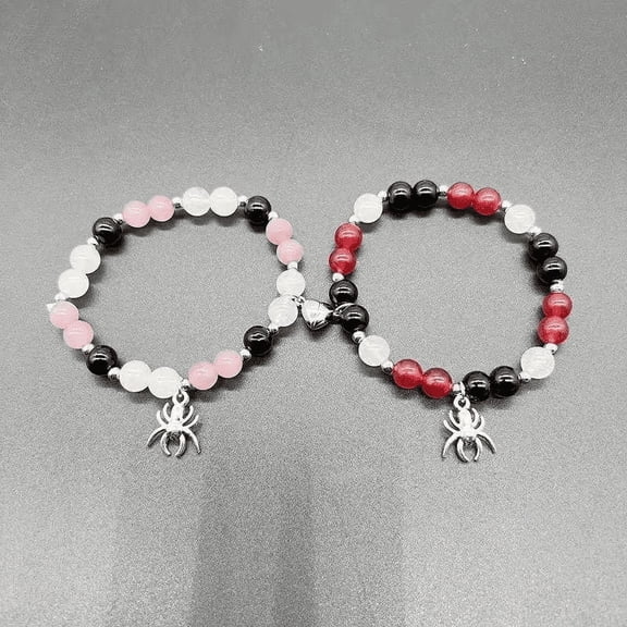 2 Pcs Heart - Shaped Magnetic Friendship & Lover Bracelets with  Spider Pendant. Ideal Valentine's Gift, Great for Cosplay Accessories
