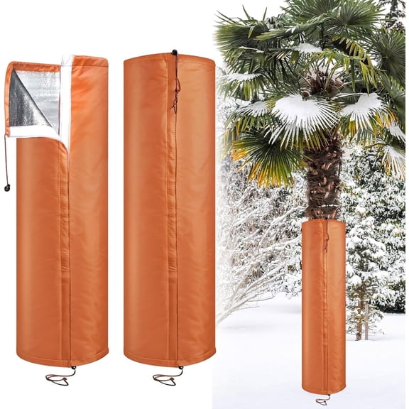2Pcs Palm Tree Root Protectors, Self Adhesive Plant Trunk Insulation Covers with Drawstring, Winter Protection for Tree Roots Against Cold, Frost and Freezing, Diameter 11.8" , Brown