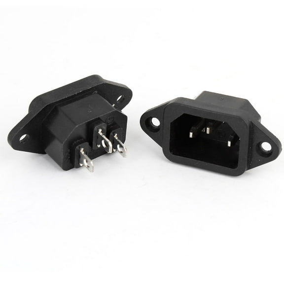 2Pcs Pannel Mount 3 Pin IEC320 C14 Male Plug Power Inlet Socket Black AC250V 10A