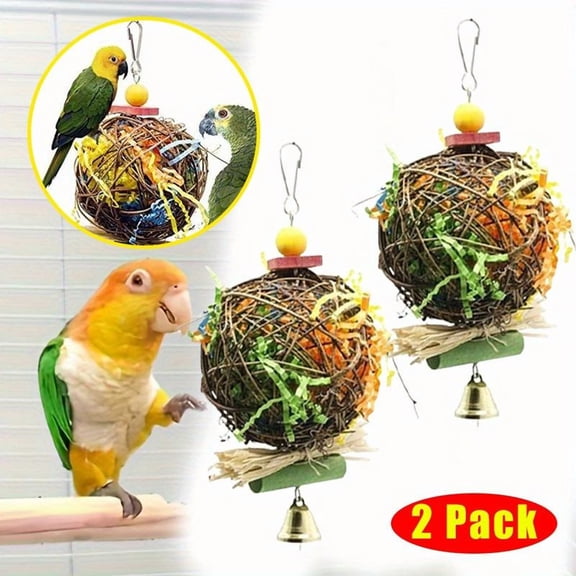 2Pcs Paper Bird Lantern Toys with Bells - Natural Parrot Chew Toys for Beak Grinding, Cage Decor & Outdoor Bird Attractors - Home Improvement.