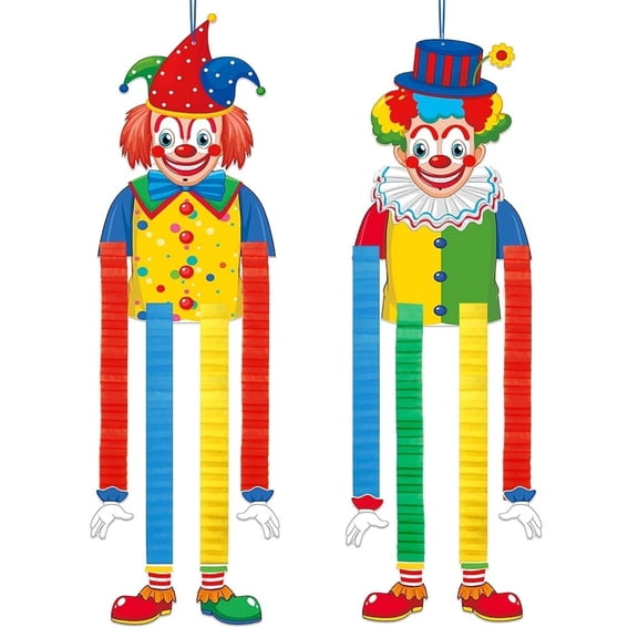 2Pcs Paper Clown Party Decorations, Foldable Ornament for Halloween, Birthday Celebrations & Classroom Themes