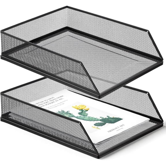2Pcs Paper Tray Stackable Paper Organizer for Desk File Holder A4 Black Metal Letter Tray Desk Files Organizer Office Supplies File Document Storage Rack desks Drawer Organizers for Home$$Office
