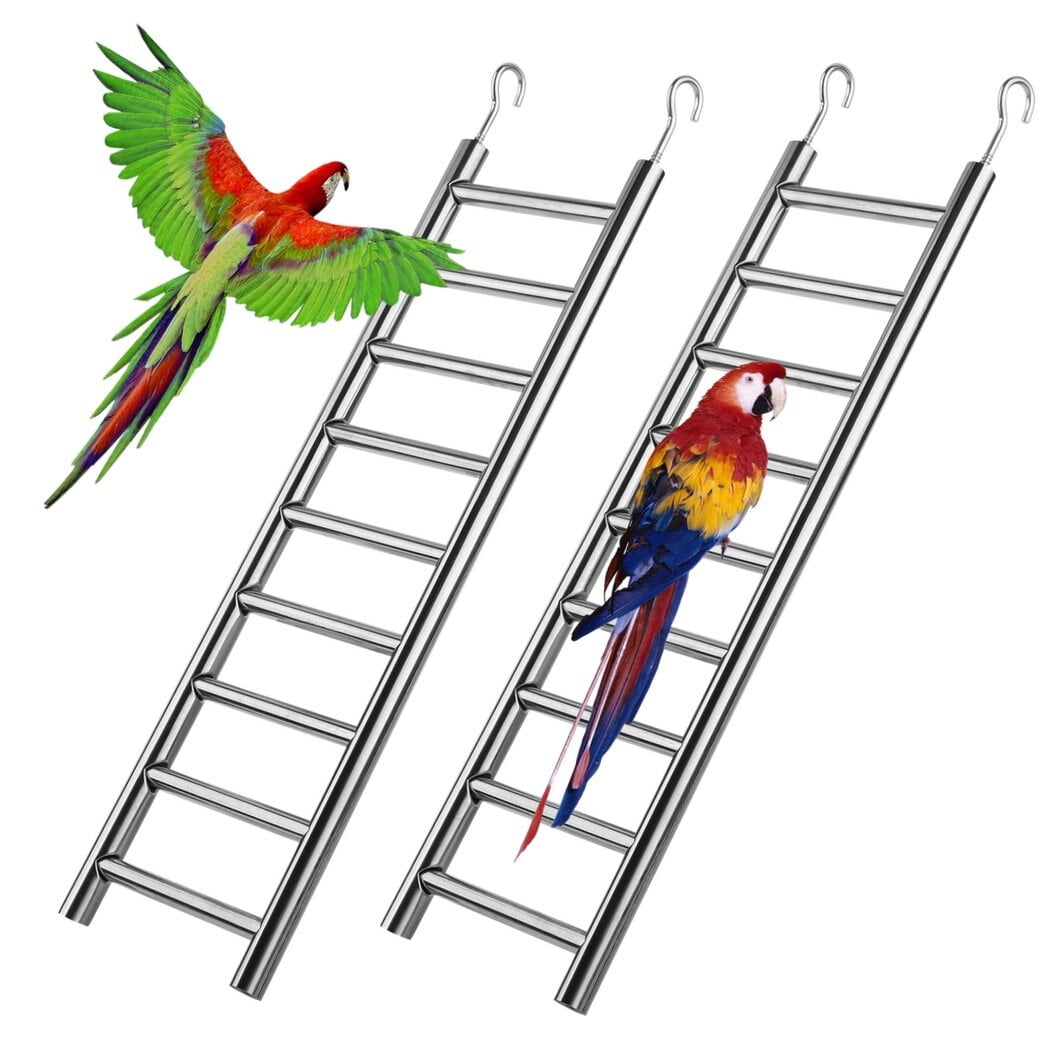 2Pcs Parrot Ladders, 9Step Bird Exercise Toy Play Ladder with Hooks for Cages, RustProof
