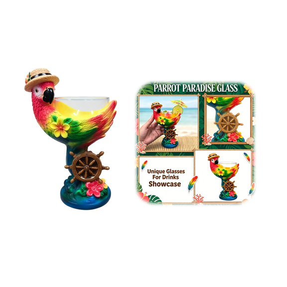 2Pcs Parrot Paradise Drinking Cup, Tropical Red Macaw Decorative Wine Glass, Parrot Statue Drink Cup for Kitchen, Dining, Party, Hospitality Decor and Bird Lover Gift