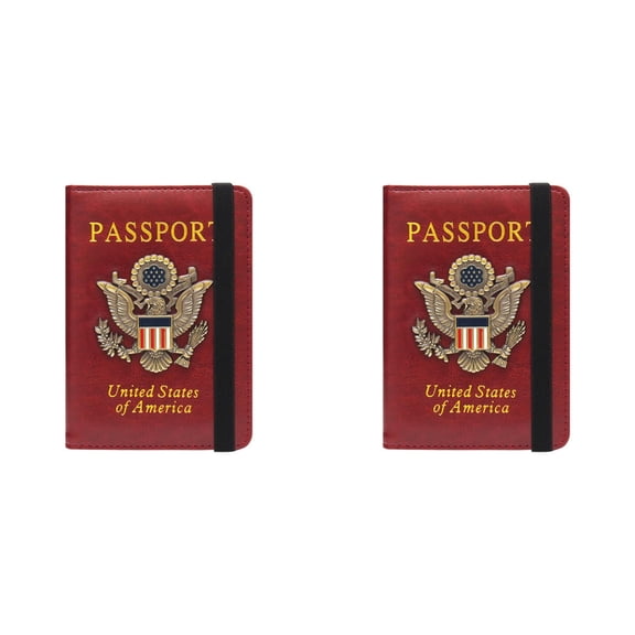 2Pcs Passport Holder for Travel, RFID Blocking Passport Cover with 3D Metal Badge, PU Leather Passport Wallet for Women Men, Passport Case, Travel Documents Organizer, 5.8" x 4.2", Red