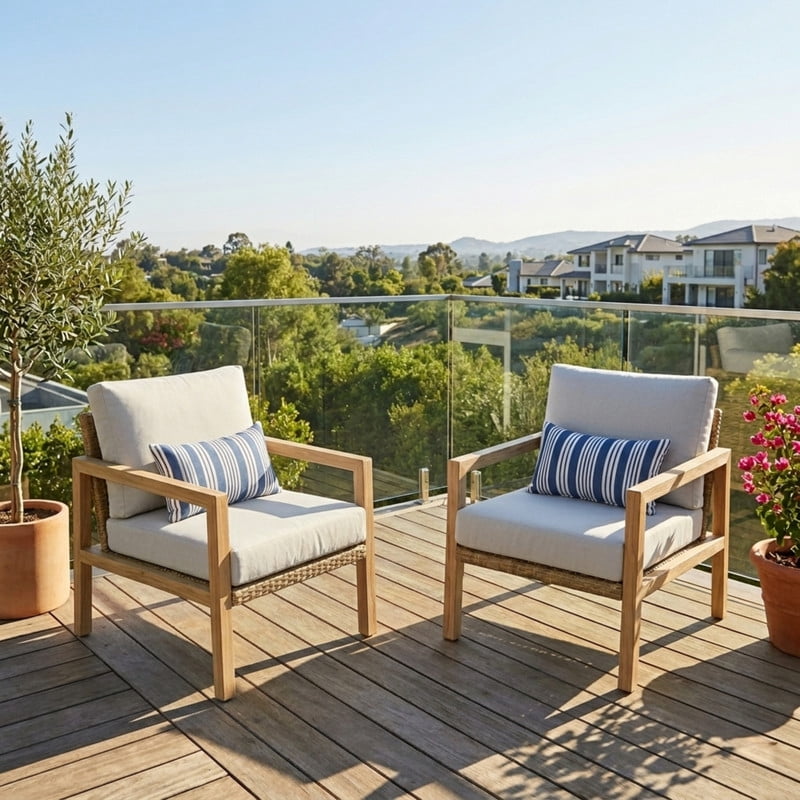 2Pcs Patio Arm Chairs Chat Set with Aluminum Frame & Cushions, Outdoor Rattan Dining Chairs