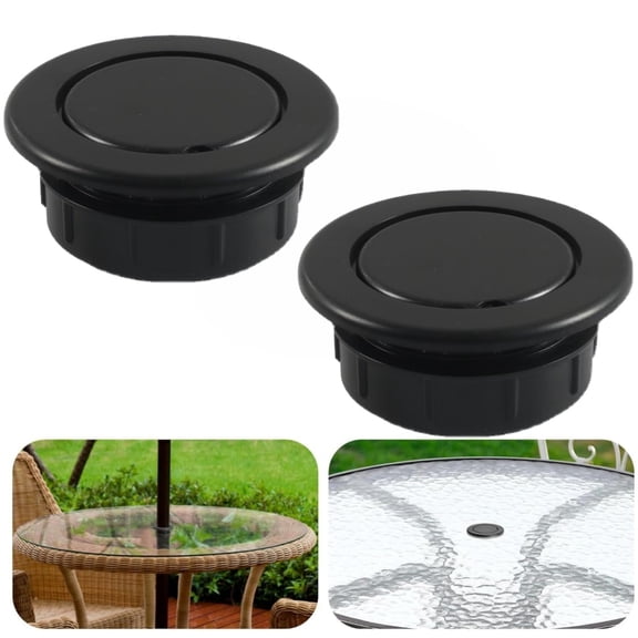 2Pcs Patio Table Umbrella Hole Ring Plug Cap Set, Plastic Outdoor Parasol Table Hole Cover Insert Thicker Patio Table Hole Plug Ring for Outdoor, Patio, Yard, Garden, Camping, Pool (Black)