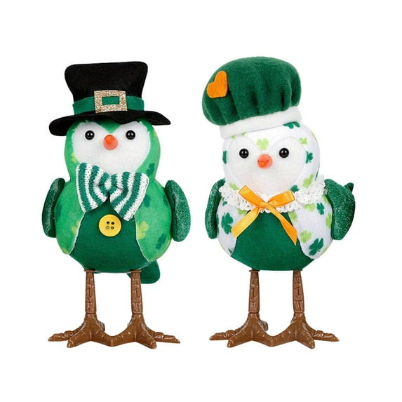 2Pcs Patriotic Bird Figurine St. Patrick’s Day Featherly Friends Birds 4th of July & Memorial Day Decorations, Independence Day Bird Decor for Indoor Display Holiday Home Accents