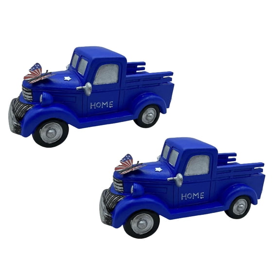 2Pcs Patriotic Red Centerpiece Independence Day Blue Truck Farmhouse Truck Ornament Flowers Pot Decoration Patriotic Centerpiece Desktop Ornament