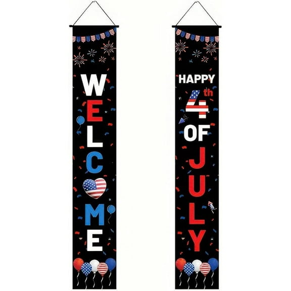 2Pcs Patriotic Themed Door Banners 4th of July Decorations Freedom America Banner Hanging Porch Signs Banners for Independence Veterans Day Memorial for Front Yard Indoor Outdoor Supplies