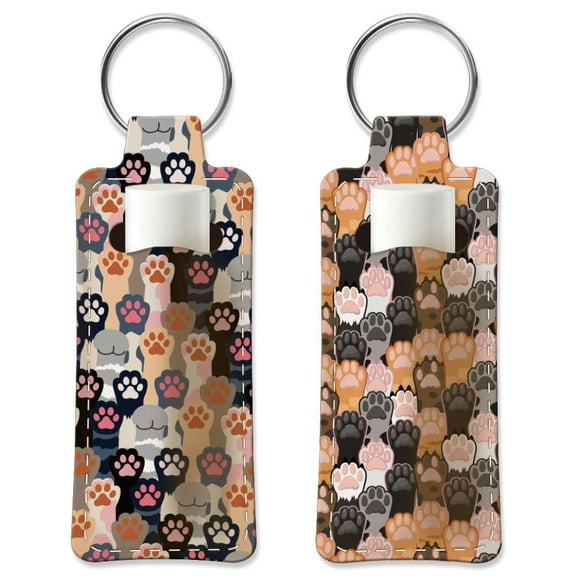 2Pcs Paw Print Chapstick Holder Keychain 3.8x1.5 Inch Elastic Diving Fabric Lipstick Keychains Elastic Diving Fabric Keyring Portable Chapstick Sleeve Travel Key Ring Holder